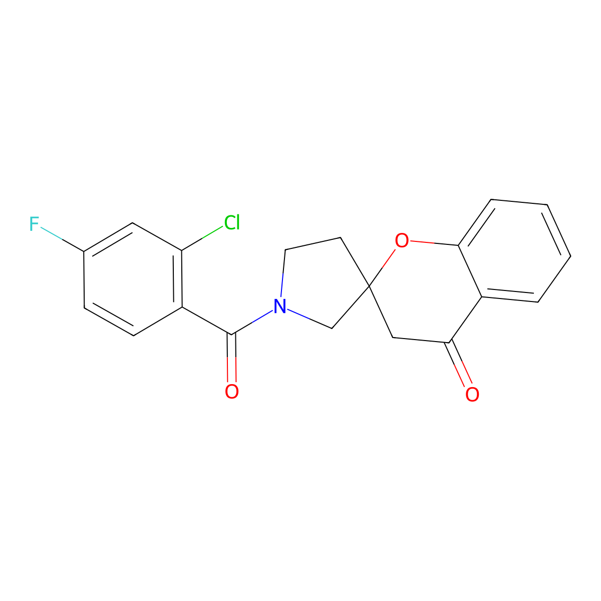 1'-(2-Chloro-4-fluorobenzoyl)spiro[chroman-2,3'-pyrrolidin]-4-one molecular structure, CAS 1798522-58-3