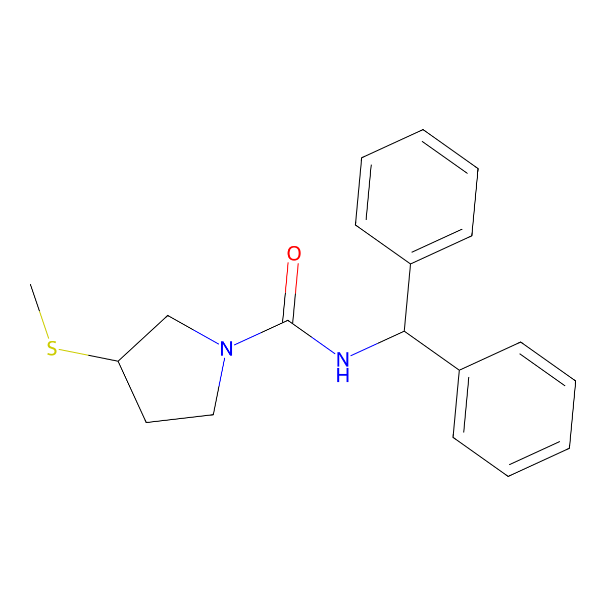 N-benzhydryl-3-(methylthio)pyrrolidine-1-carboxamide molecular structure, CAS 1798522-62-9