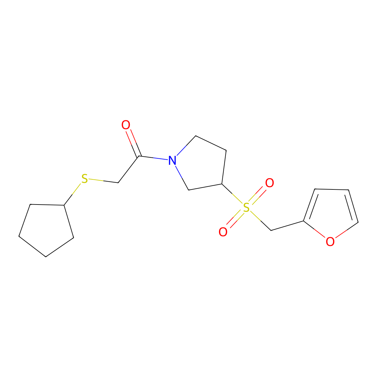 2-(Cyclopentylthio)-1-(3-((furan-2-ylmethyl)sulfonyl)pyrrolidin-1-yl)ethanone molecular structure, CAS 1798522-72-1