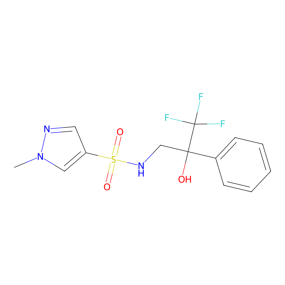 1-methyl-N-(3,3,3-trifluoro-2-hydroxy-2-phenylpropyl)-1H-pyrazole-4-sulfonamide molecular structure, CAS 1798523-18-8