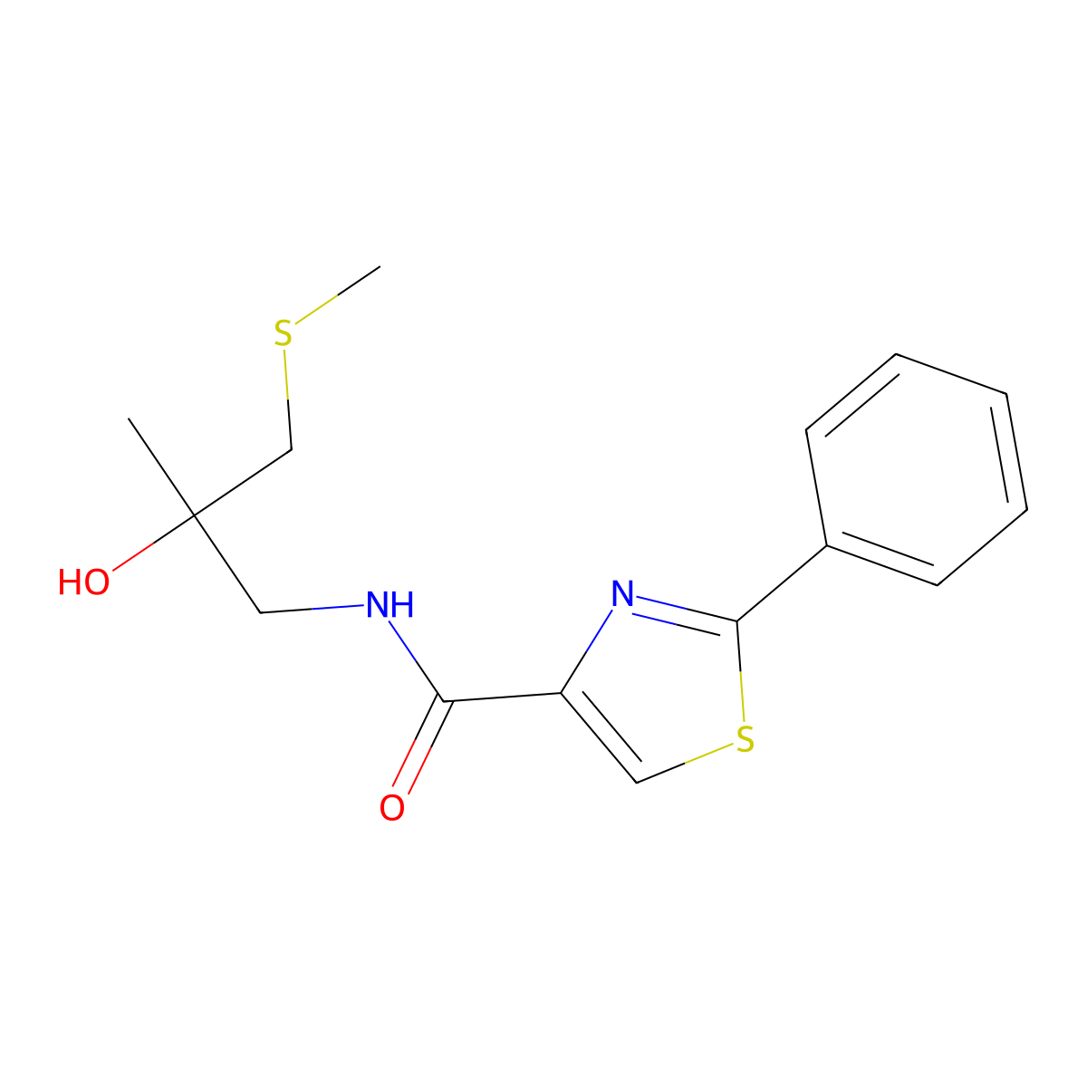 N-(2-hydroxy-2-methyl-3-(methylthio)propyl)-2-phenylthiazole-4-carboxamide molecular structure, CAS 1798523-38-2