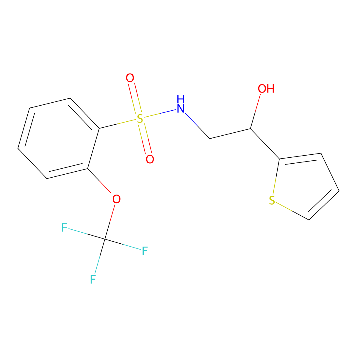 N-(2-hydroxy-2-(thiophen-2-yl)ethyl)-2-(trifluoromethoxy)benzenesulfonamide molecular structure, CAS 1798523-56-4