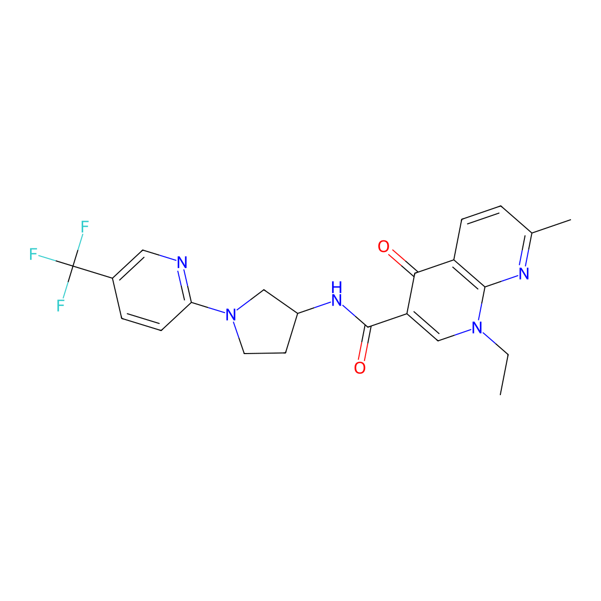 1-ethyl-7-methyl-4-oxo-N-{1-[5-(trifluoromethyl)pyridin-2-yl]pyrrolidin-3-yl}-1,4-dihydro-1,8-naphthyridine-3-carboxamide molecular structure, CAS 1798524-21-6