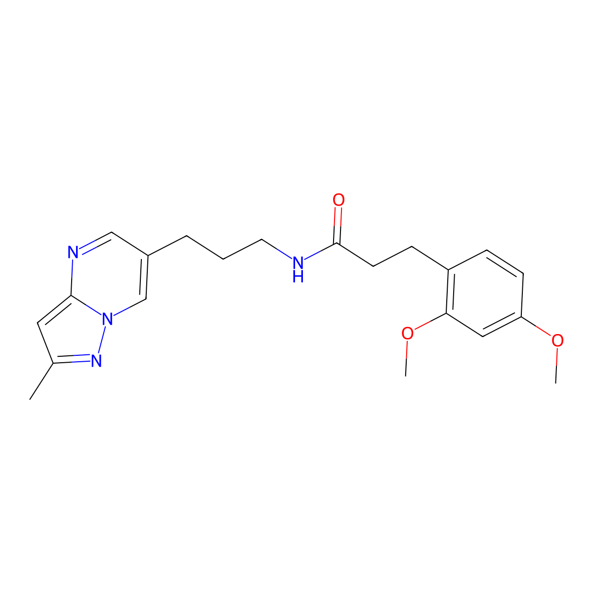 3-(2,4-dimethoxyphenyl)-N-(3-(2-methylpyrazolo[1,5-a]pyrimidin-6-yl)propyl)propanamide molecular structure, CAS 1798524-28-3