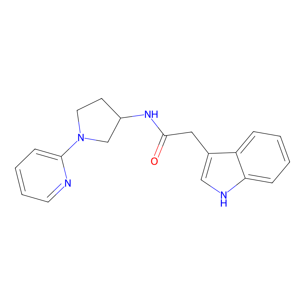 2-(1H-indol-3-yl)-N-(1-(pyridin-2-yl)pyrrolidin-3-yl)acetamide molecular structure, CAS 1798524-46-5