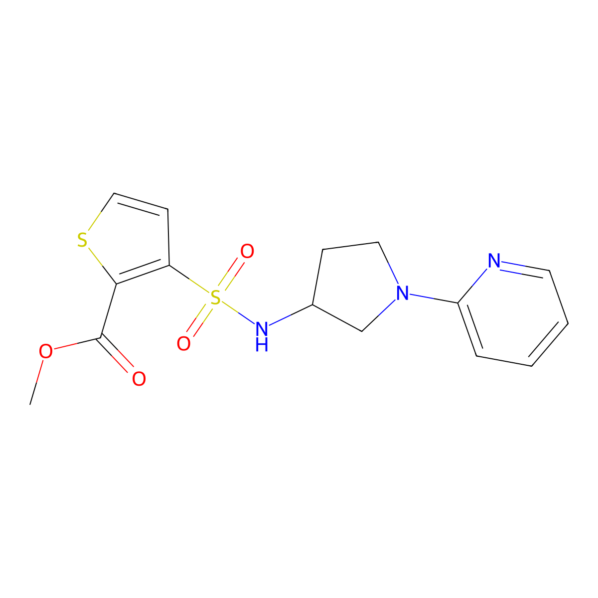 methyl 3-(N-(1-(pyridin-2-yl)pyrrolidin-3-yl)sulfamoyl)thiophene-2-carboxylate molecular structure, CAS 1798524-55-6