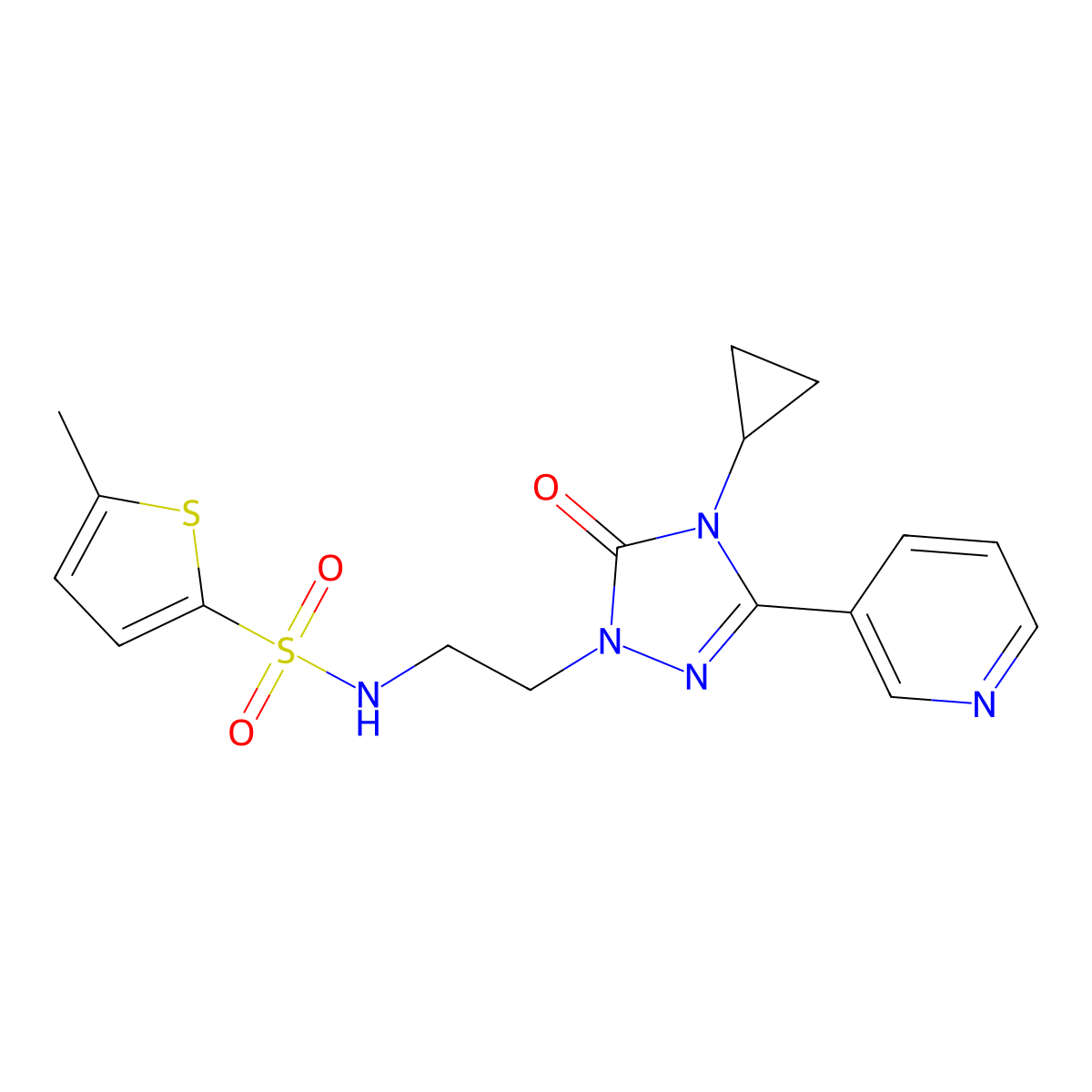 N-{2-[4-cyclopropyl-5-oxo-3-(pyridin-3-yl)-4,5-dihydro-1H-1,2,4-triazol-1-yl]ethyl}-5-methylthiophene-2-sulfonamide molecular structure, CAS 1798524-64-7