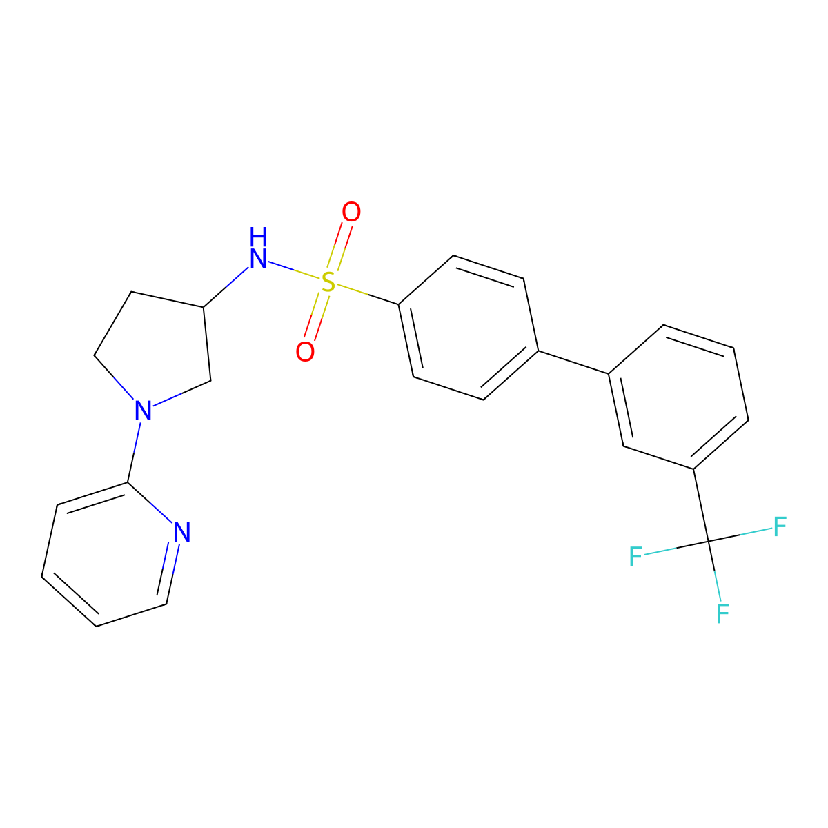 N-[1-(pyridin-2-yl)pyrrolidin-3-yl]-3'-(trifluoromethyl)-[1,1'-biphenyl]-4-sulfonamide molecular structure, CAS 1798524-68-1