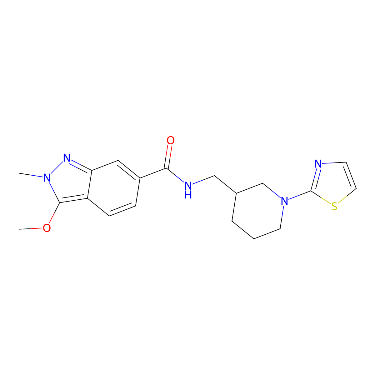 3-methoxy-2-methyl-N-((1-(thiazol-2-yl)piperidin-3-yl)methyl)-2H-indazole-6-carboxamide molecular structure, CAS 1798524-82-9