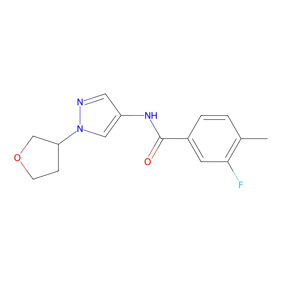 3-fluoro-4-methyl-N-(1-(tetrahydrofuran-3-yl)-1H-pyrazol-4-yl)benzamide molecular structure, CAS 1798524-90-9