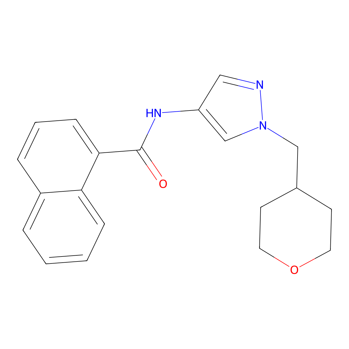 N-(1-((tetrahydro-2H-pyran-4-yl)methyl)-1H-pyrazol-4-yl)-1-naphthamide molecular structure, CAS 1798524-96-5
