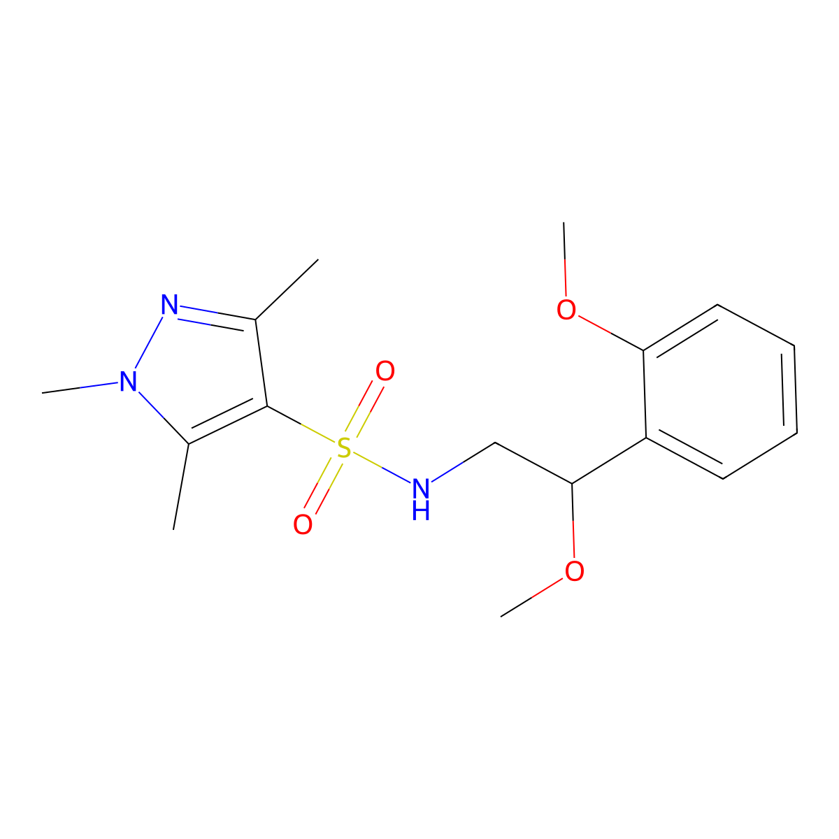 N-[2-methoxy-2-(2-methoxyphenyl)ethyl]-1,3,5-trimethyl-1H-pyrazole-4-sulfonamide molecular structure, CAS 1798525-22-0