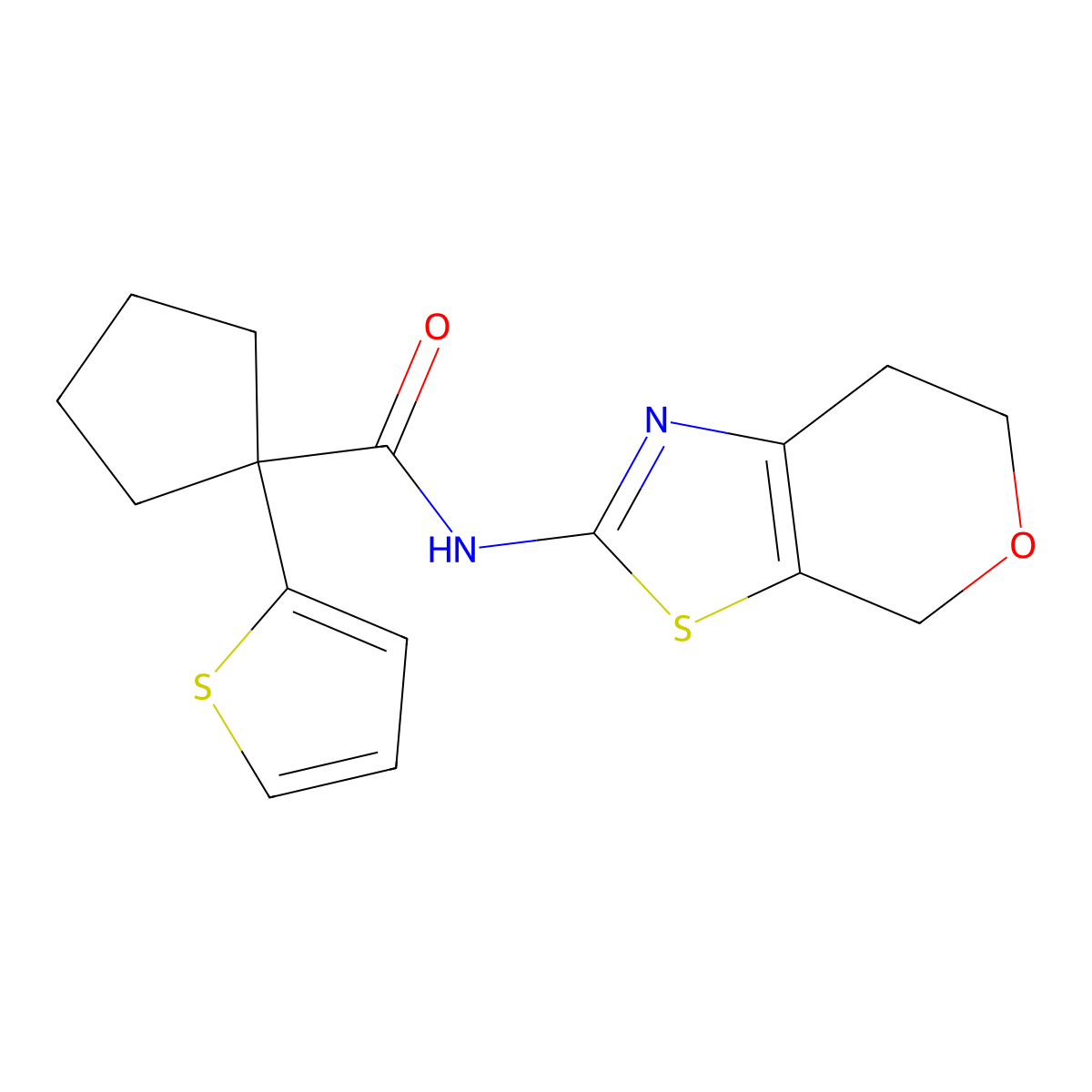 N-(6,7-dihydro-4H-pyrano[4,3-d]thiazol-2-yl)-1-(thiophen-2-yl)cyclopentanecarboxamide molecular structure, CAS 1798525-33-3