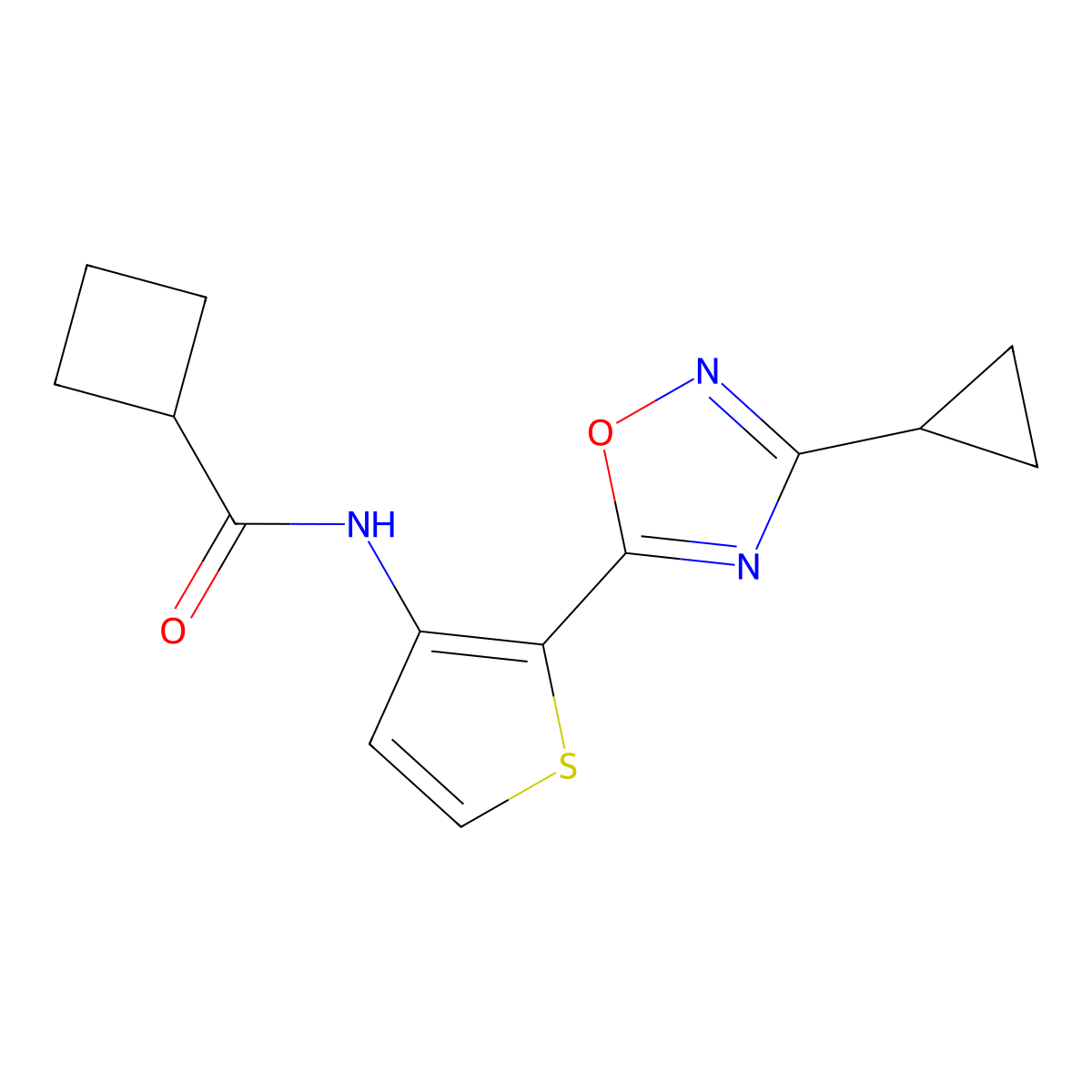 N-[2-(3-cyclopropyl-1,2,4-oxadiazol-5-yl)thiophen-3-yl]cyclobutanecarboxamide molecular structure, CAS 1798526-10-9