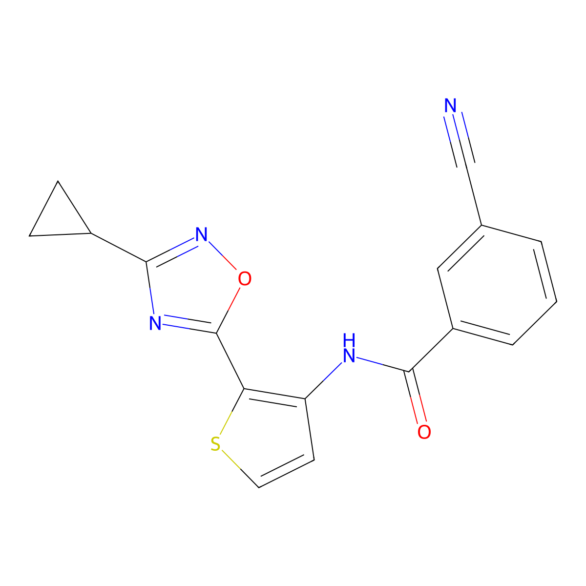 3-cyano-N-[2-(3-cyclopropyl-1,2,4-oxadiazol-5-yl)thiophen-3-yl]benzamide molecular structure, CAS 1798526-13-2