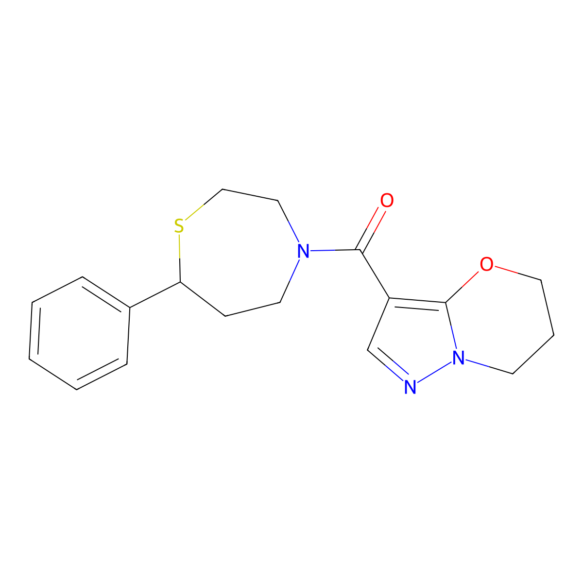 (6,7-dihydro-5H-pyrazolo[5,1-b][1,3]oxazin-3-yl)(7-phenyl-1,4-thiazepan-4-yl)methanone molecular structure, CAS 1798529-15-3
