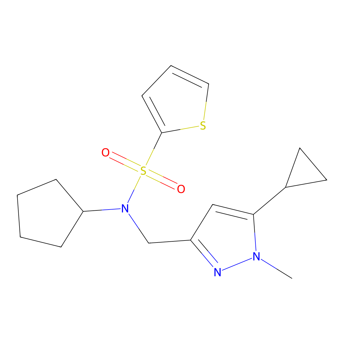 N-cyclopentyl-N-((5-cyclopropyl-1-methyl-1H-pyrazol-3-yl)methyl)thiophene-2-sulfonamide molecular structure, CAS 1798529-96-0