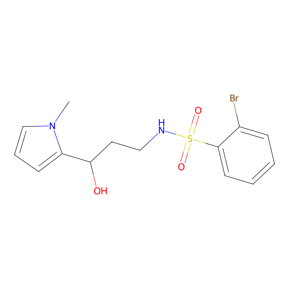 2-bromo-N-(3-hydroxy-3-(1-methyl-1H-pyrrol-2-yl)propyl)benzenesulfonamide molecular structure, CAS 1798530-12-7