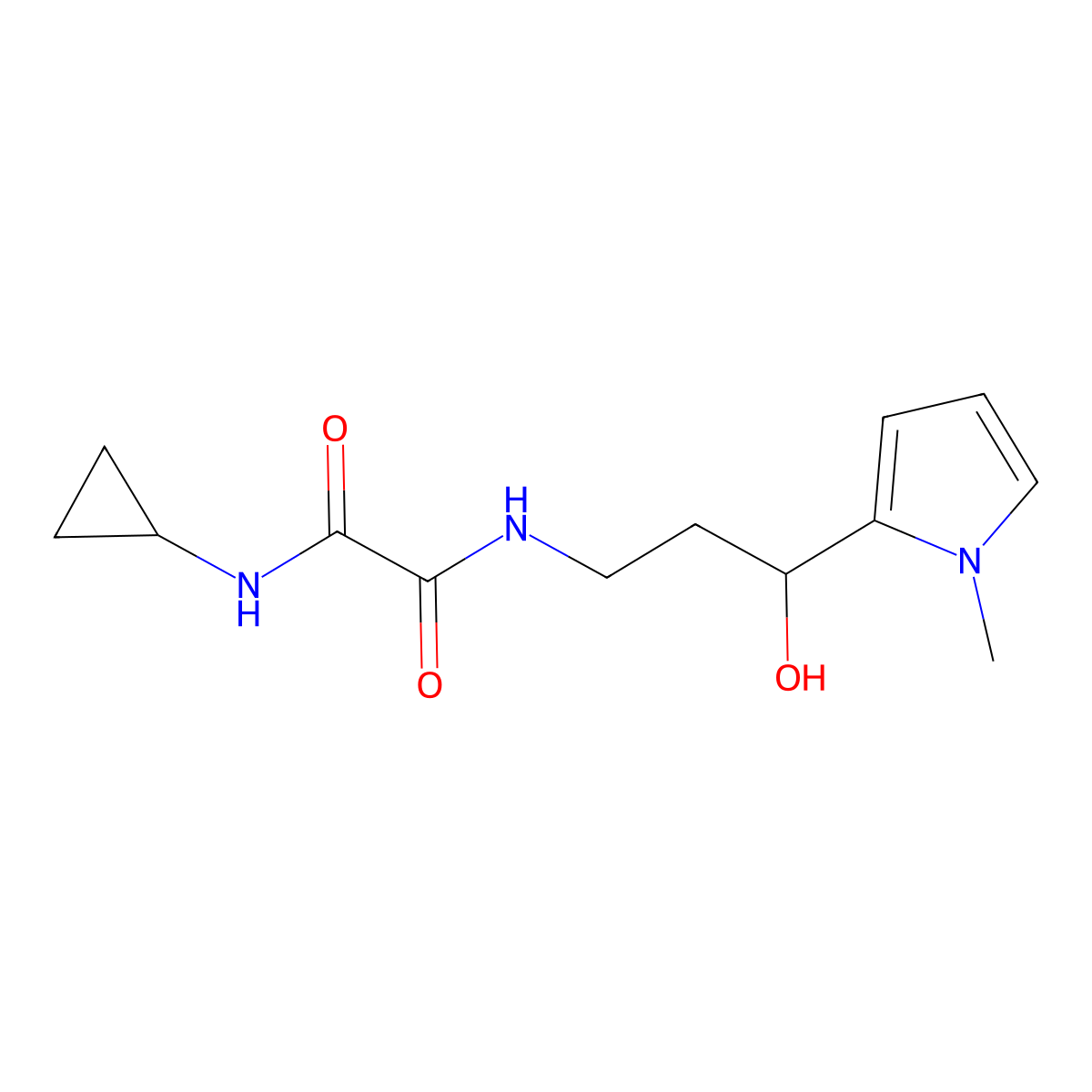 N1-cyclopropyl-N2-(3-hydroxy-3-(1-methyl-1H-pyrrol-2-yl)propyl)oxalamide molecular structure, CAS 1798530-16-1