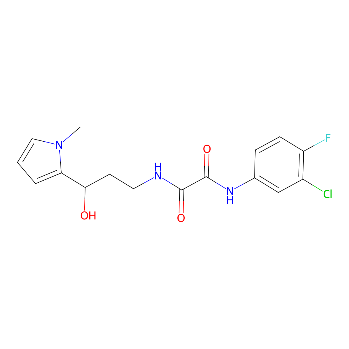 N1-(3-chloro-4-fluorophenyl)-N2-(3-hydroxy-3-(1-methyl-1H-pyrrol-2-yl)propyl)oxalamide molecular structure, CAS 1798530-22-9