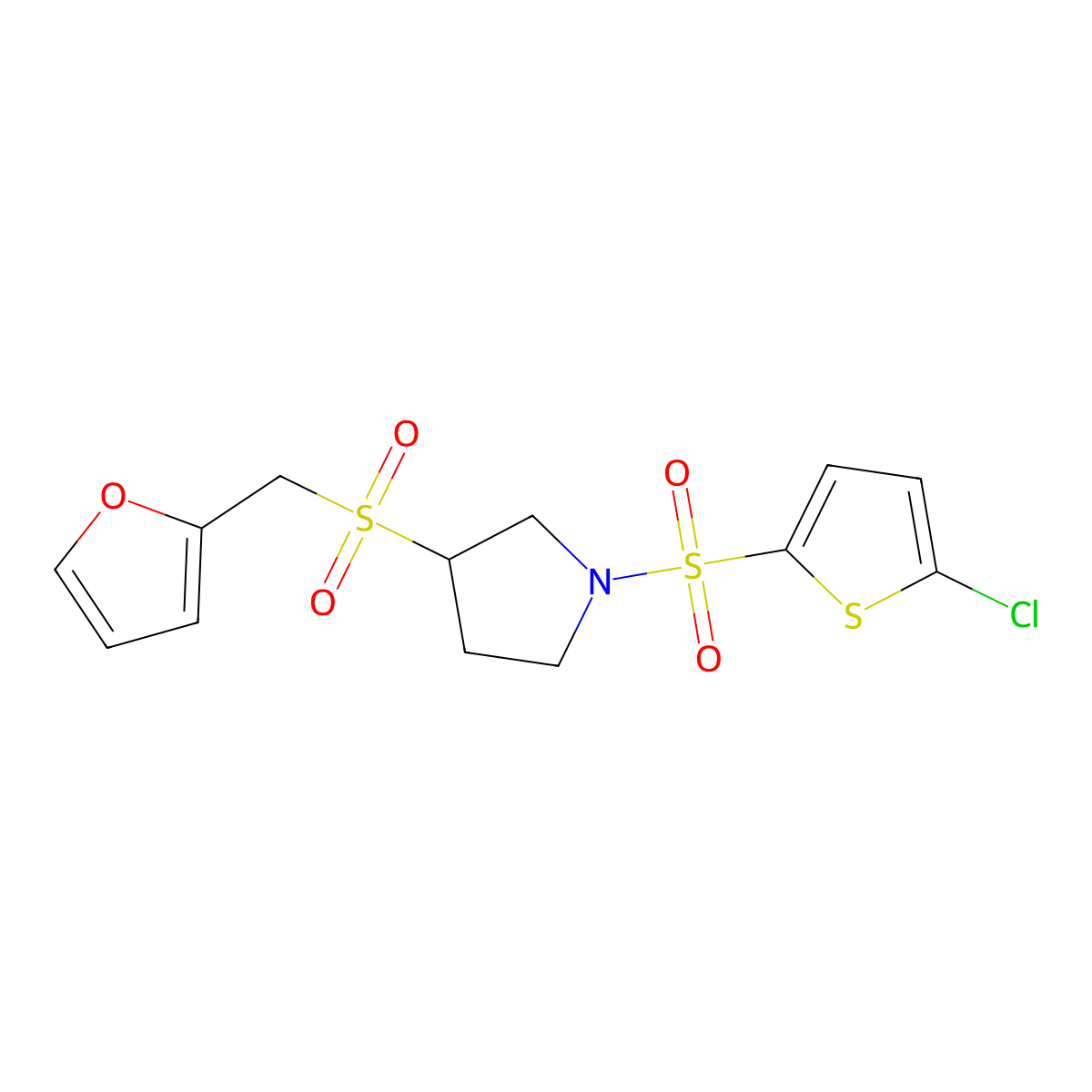 1-((5-Chlorothiophen-2-yl)sulfonyl)-3-((furan-2-ylmethyl)sulfonyl)pyrrolidine molecular structure, CAS 1798537-60-6