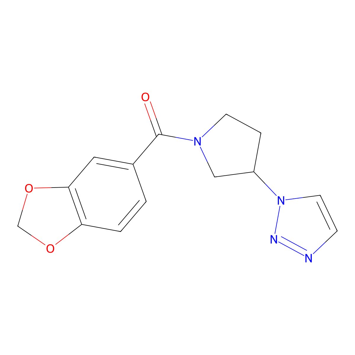 (3-(1H-1,2,3-triazol-1-yl)pyrrolidin-1-yl)(benzo[d][1,3]dioxol-5-yl)methanone molecular structure, CAS 1798537-76-4