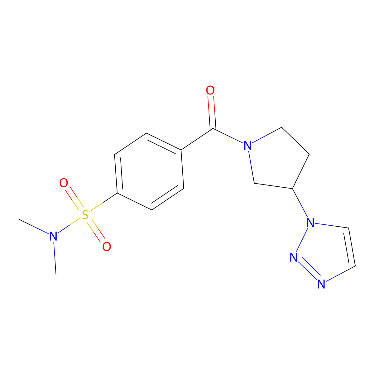 4-(3-(1H-1,2,3-triazol-1-yl)pyrrolidine-1-carbonyl)-N,N-dimethylbenzenesulfonamide molecular structure, CAS 1798537-92-4