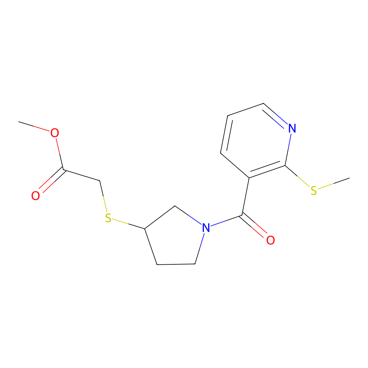 Methyl 2-((1-(2-(methylthio)nicotinoyl)pyrrolidin-3-yl)thio)acetate molecular structure, CAS 1798537-93-5