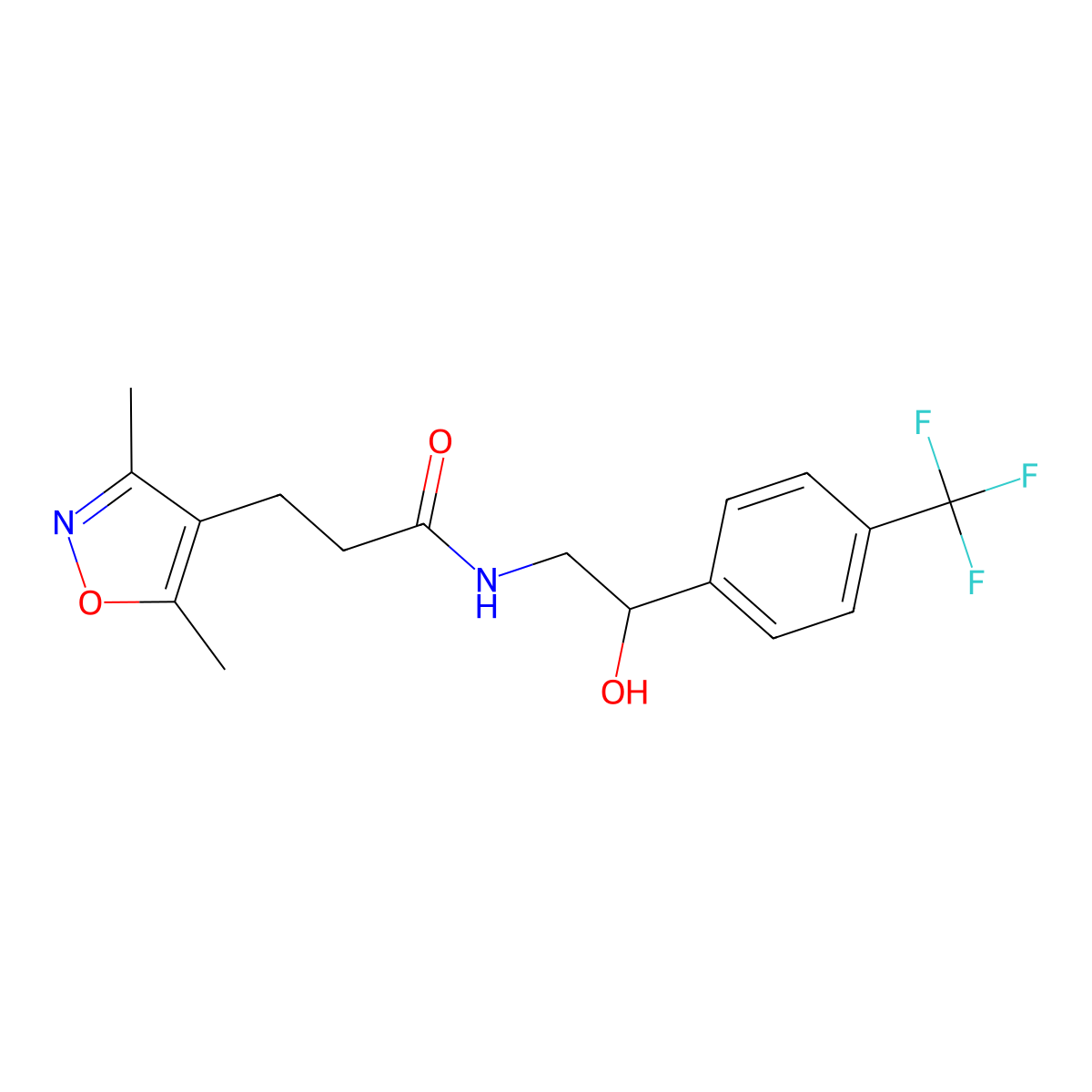 3-(3,5-dimethylisoxazol-4-yl)-N-(2-hydroxy-2-(4-(trifluoromethyl)phenyl)ethyl)propanamide molecular structure, CAS 1798538-01-8