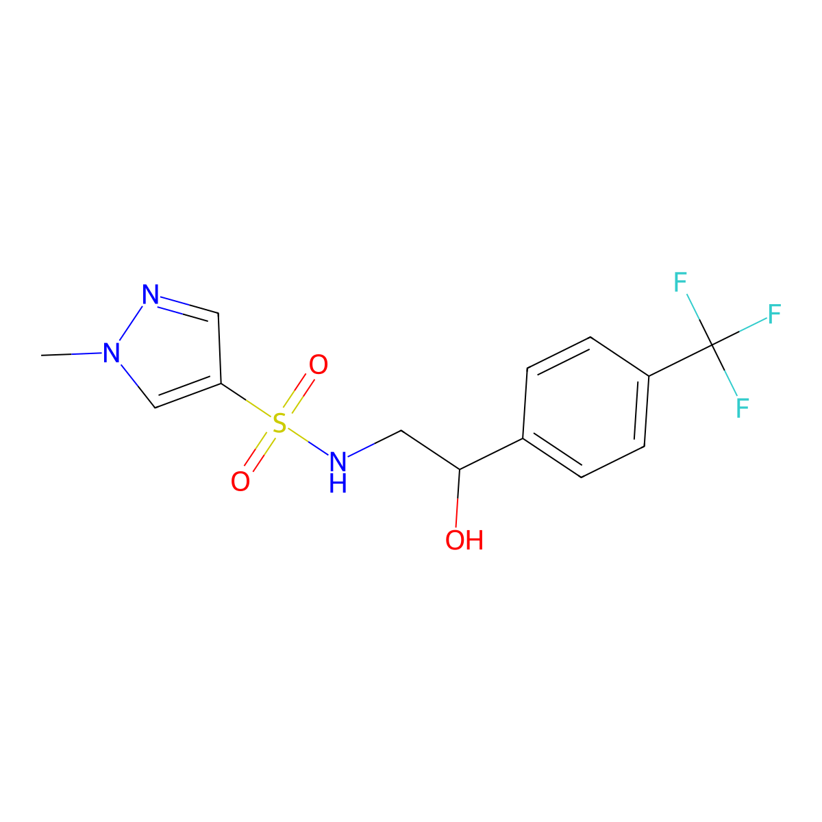 N-{2-hydroxy-2-[4-(trifluoromethyl)phenyl]ethyl}-1-methyl-1H-pyrazole-4-sulfonamide molecular structure, CAS 1798538-08-5