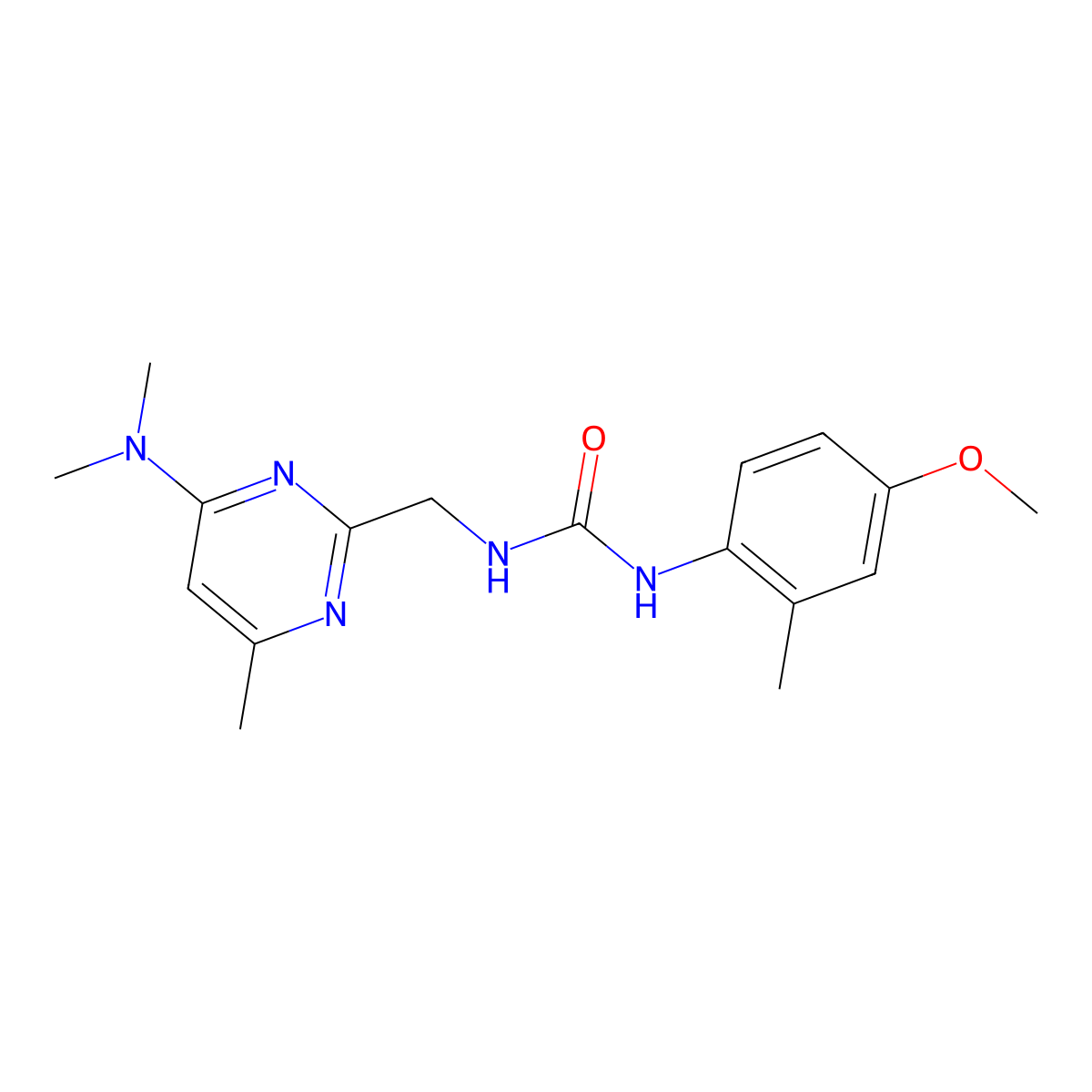 1-((4-(Dimethylamino)-6-methylpyrimidin-2-yl)methyl)-3-(4-methoxy-2-methylphenyl)urea molecular structure, CAS 1798538-80-3