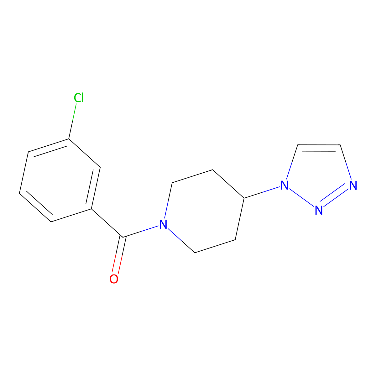 (4-(1H-1,2,3-triazol-1-yl)piperidin-1-yl)(3-chlorophenyl)methanone molecular structure, CAS 1798538-84-7
