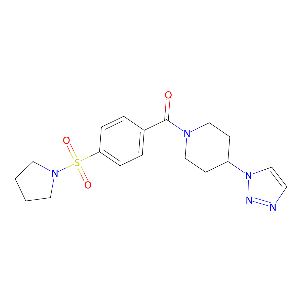 (4-(1H-1,2,3-triazol-1-yl)piperidin-1-yl)(4-(pyrrolidin-1-ylsulfonyl)phenyl)methanone molecular structure, CAS 1798538-95-0