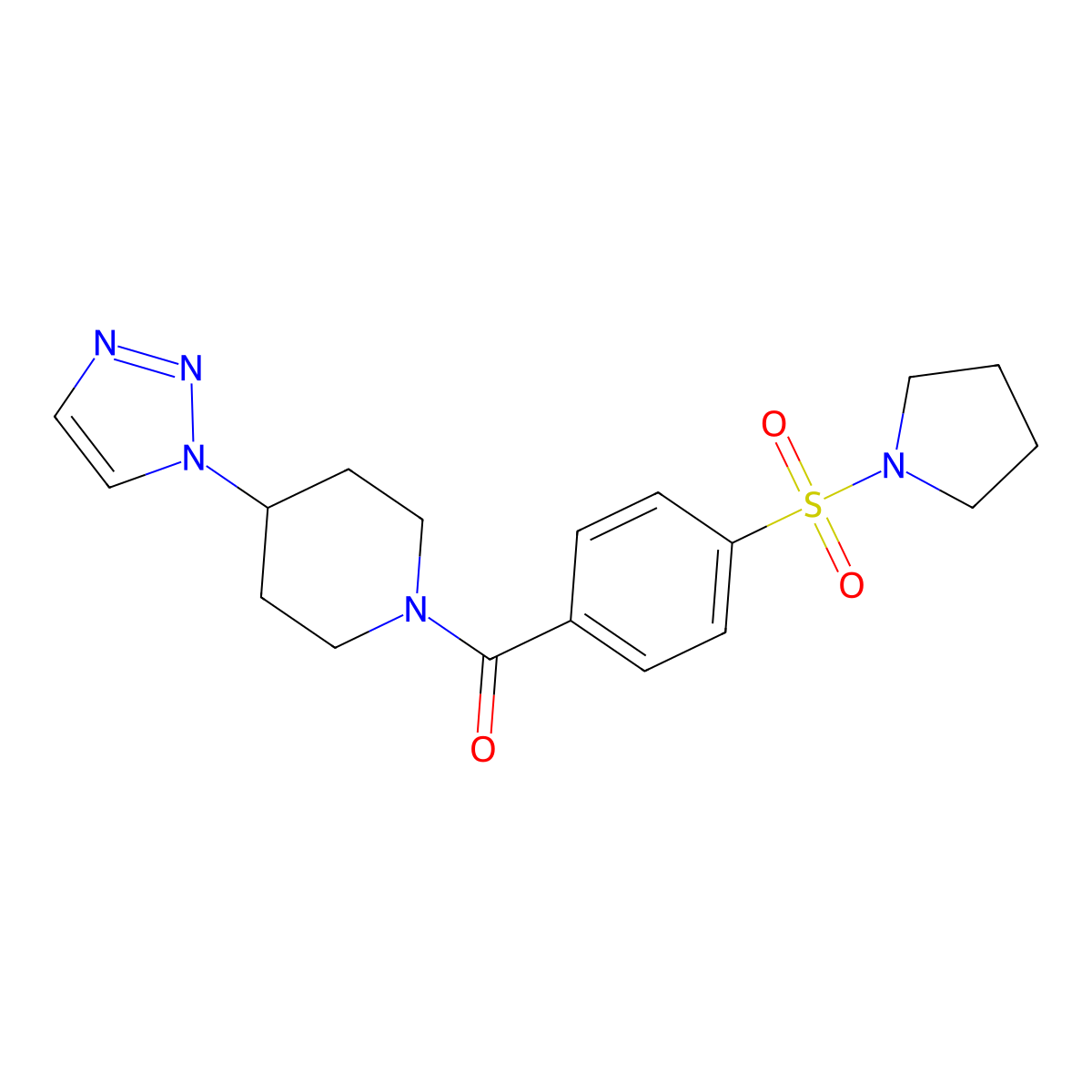 (4-(1H-1,2,3-triazol-1-yl)piperidin-1-yl)(4-(pyrrolidin-1-ylsulfonyl)phenyl)methanone molecular structure, CAS 1798538-95-0