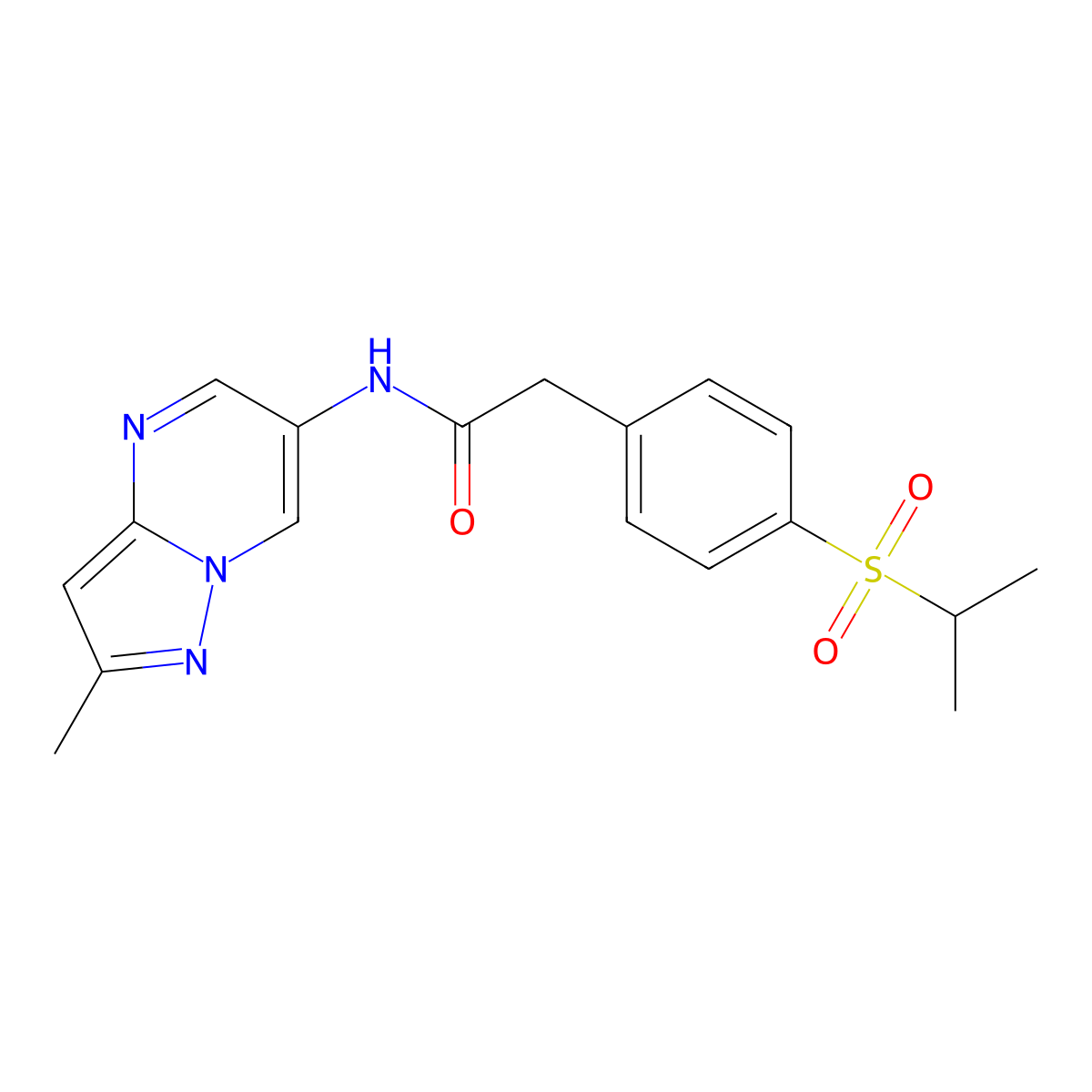 2-(4-(isopropylsulfonyl)phenyl)-N-(2-methylpyrazolo[1,5-a]pyrimidin-6-yl)acetamide molecular structure, CAS 1798539-12-4