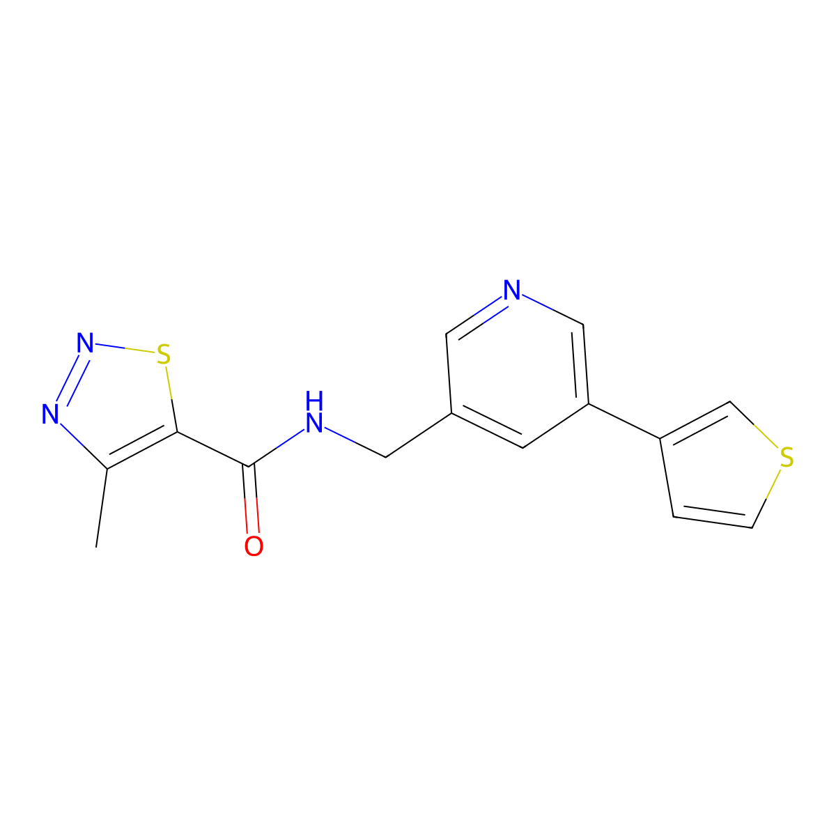 4-methyl-N-{[5-(thiophen-3-yl)pyridin-3-yl]methyl}-1,2,3-thiadiazole-5-carboxamide molecular structure, CAS 1798539-26-0