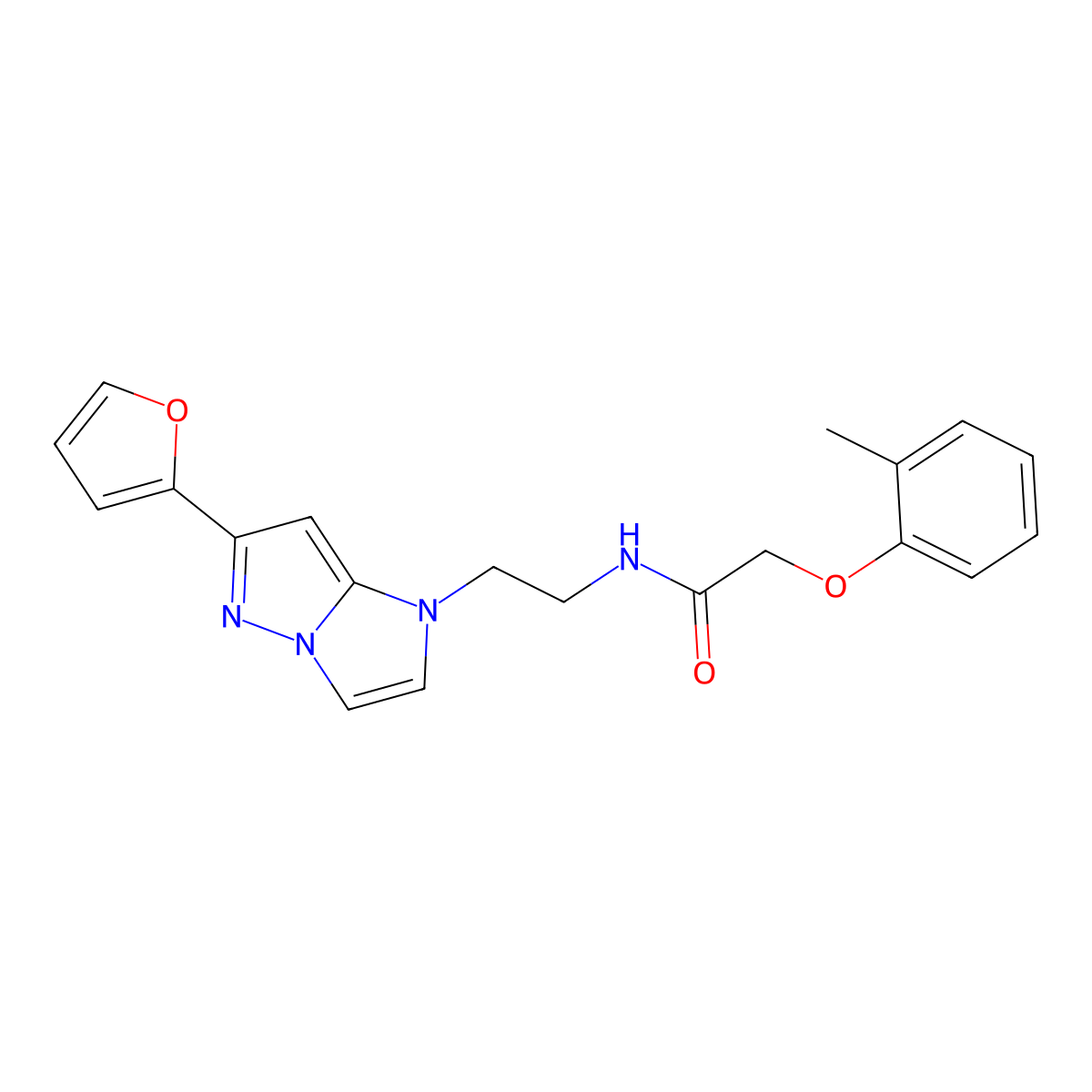 N-(2-(6-(furan-2-yl)-1H-imidazo[1,2-b]pyrazol-1-yl)ethyl)-2-(o-tolyloxy)acetamide molecular structure, CAS 1798539-55-5