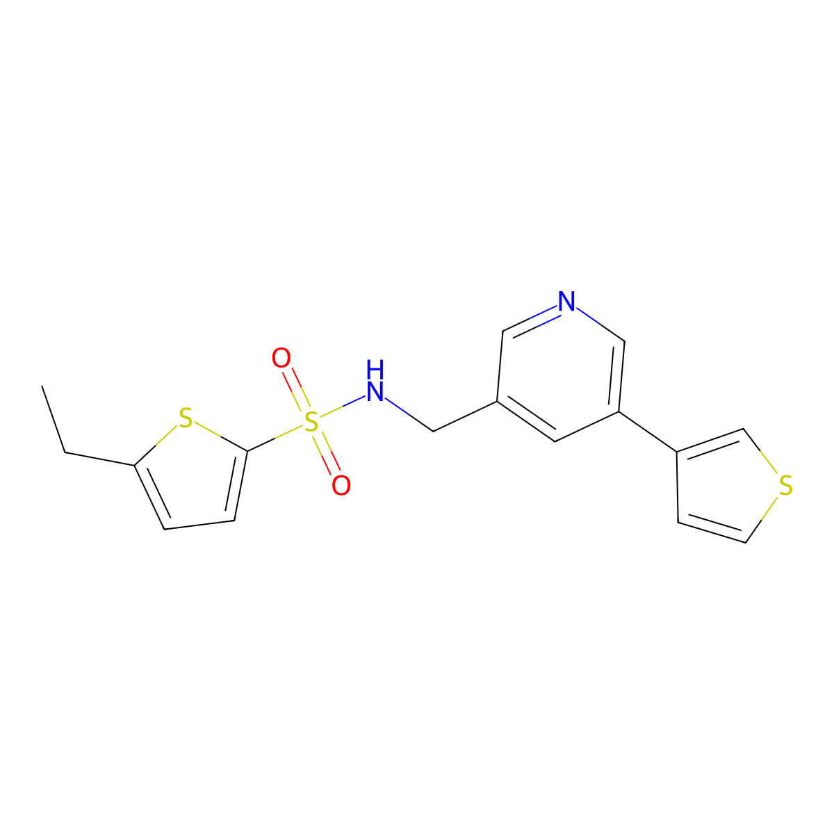 5-ethyl-N-((5-(thiophen-3-yl)pyridin-3-yl)methyl)thiophene-2-sulfonamide molecular structure, CAS 1798539-58-8