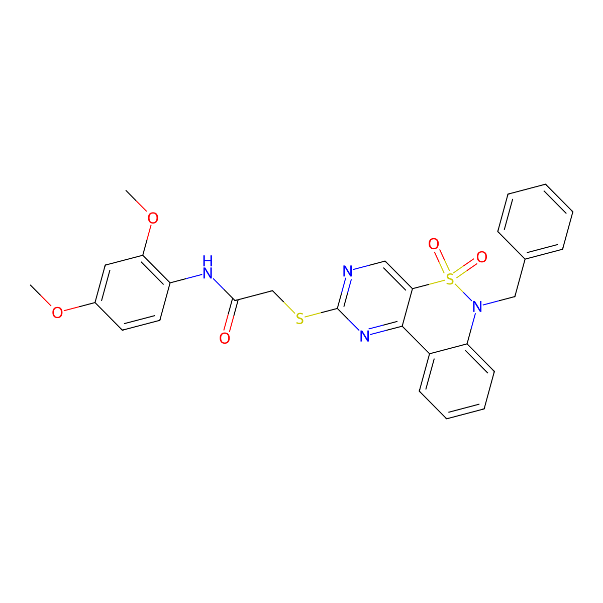 2-({9-benzyl-8,8-dioxo-8lambda6-thia-3,5,9-triazatricyclo[8.4.0.0^{2,7}]tetradeca-1(14),2(7),3,5,10,12-hexaen-4-yl}sulfanyl)-N-(2,4-dimethoxyphenyl)acetamide molecular structure, CAS 1798539-70-4