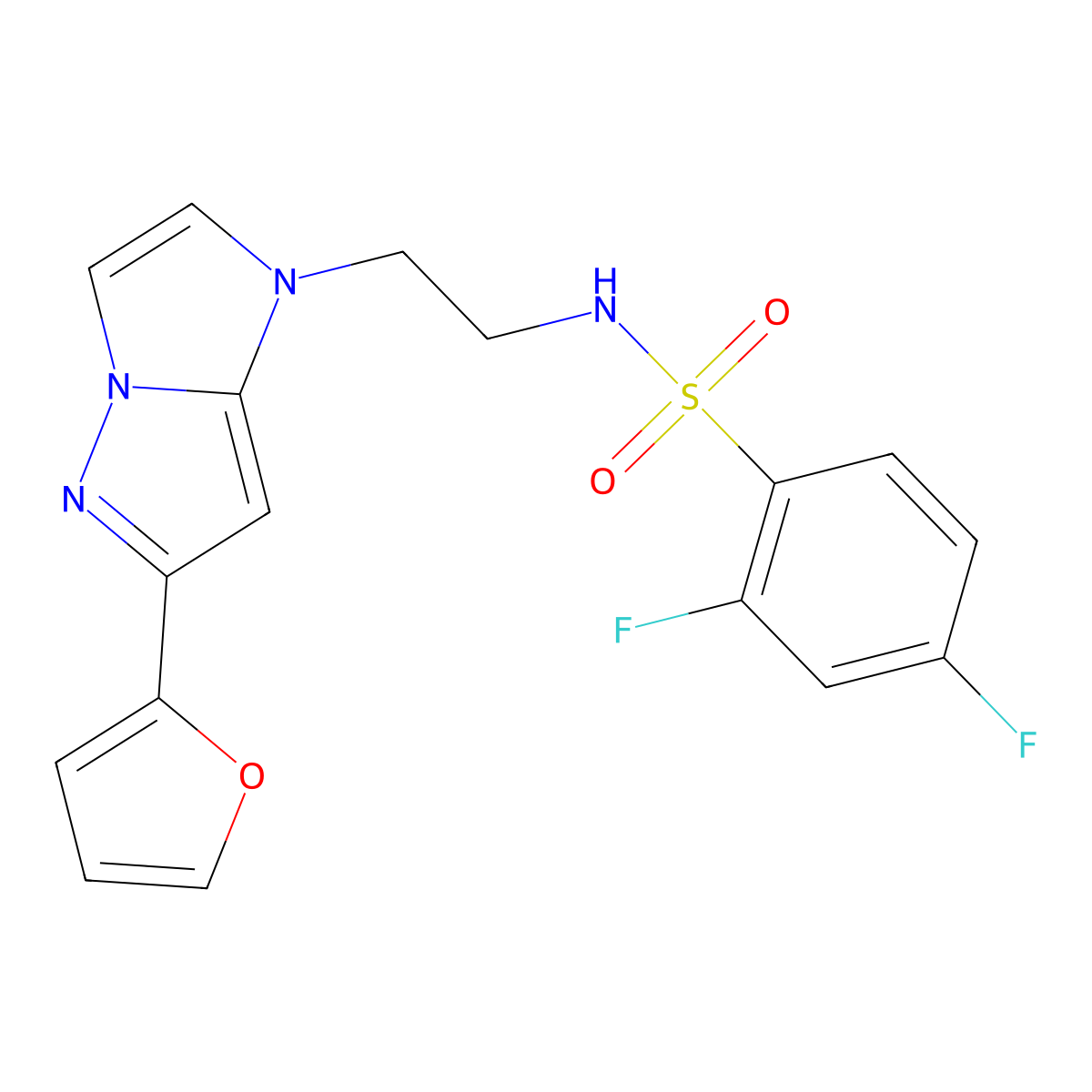 2,4-difluoro-N-(2-(6-(furan-2-yl)-1H-imidazo[1,2-b]pyrazol-1-yl)ethyl)benzenesulfonamide molecular structure, CAS 1798539-76-0