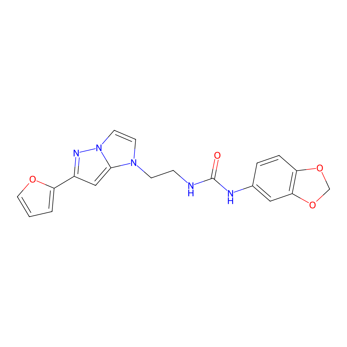 1-(benzo[d][1,3]dioxol-5-yl)-3-(2-(6-(furan-2-yl)-1H-imidazo[1,2-b]pyrazol-1-yl)ethyl)urea molecular structure, CAS 1798539-80-6