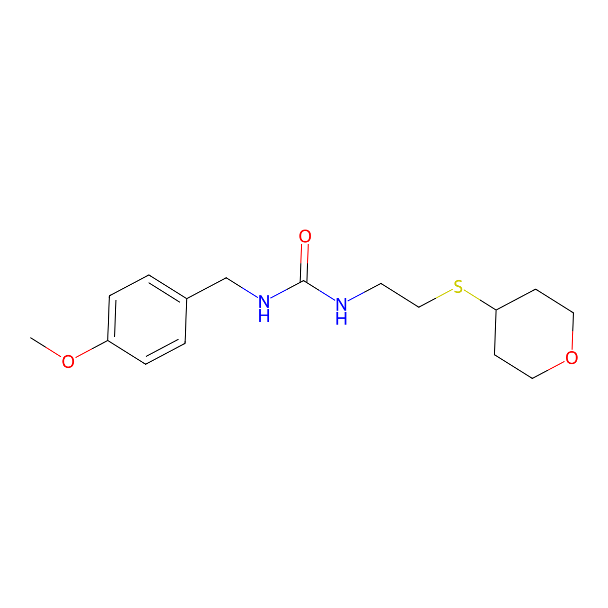 1-[(4-Methoxyphenyl)methyl]-3-[2-(oxan-4-ylsulfanyl)ethyl]urea molecular structure, CAS 1798539-99-7