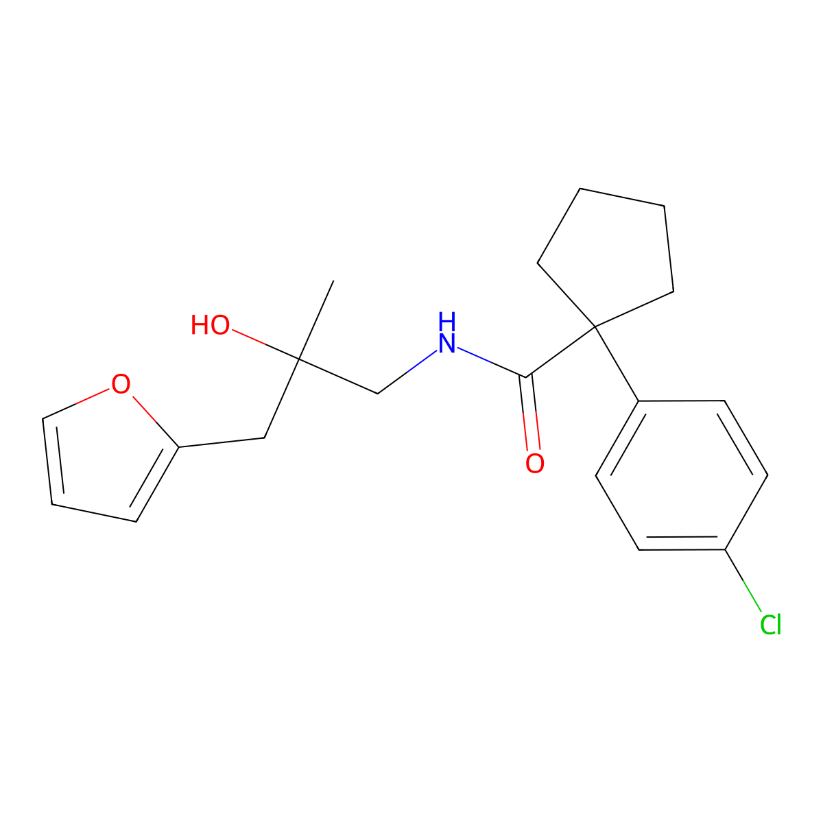 1-(4-chlorophenyl)-N-(3-(furan-2-yl)-2-hydroxy-2-methylpropyl)cyclopentanecarboxamide molecular structure, CAS 1798540-00-7