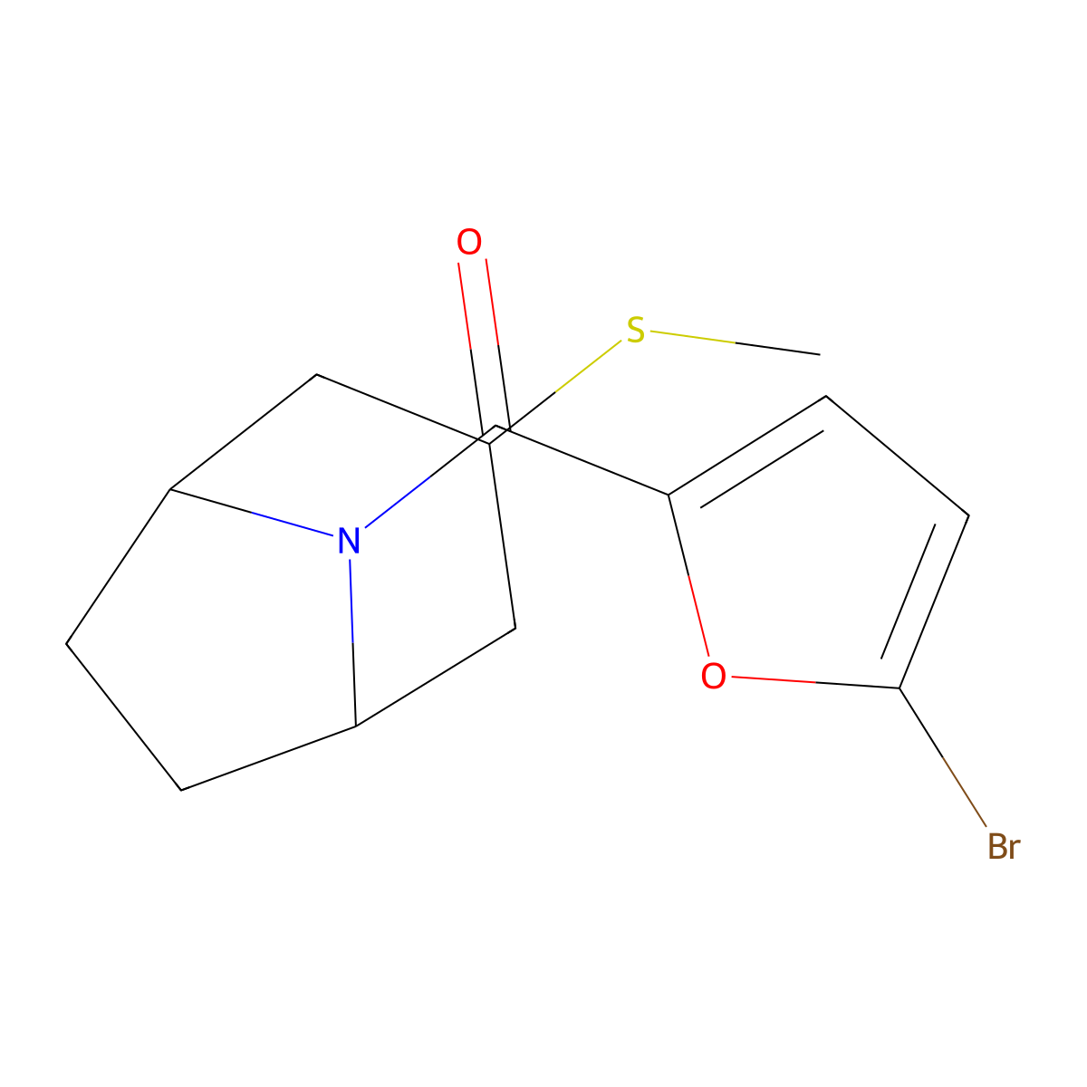 (5-bromofuran-2-yl)((1R,5S)-3-(methylthio)-8-azabicyclo[3.2.1]octan-8-yl)methanone molecular structure, CAS 1798540-21-2