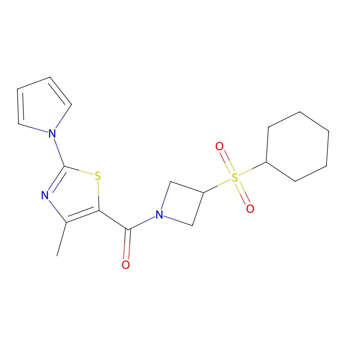 (3-(cyclohexylsulfonyl)azetidin-1-yl)(4-methyl-2-(1H-pyrrol-1-yl)thiazol-5-yl)methanone molecular structure, CAS 1798540-62-1