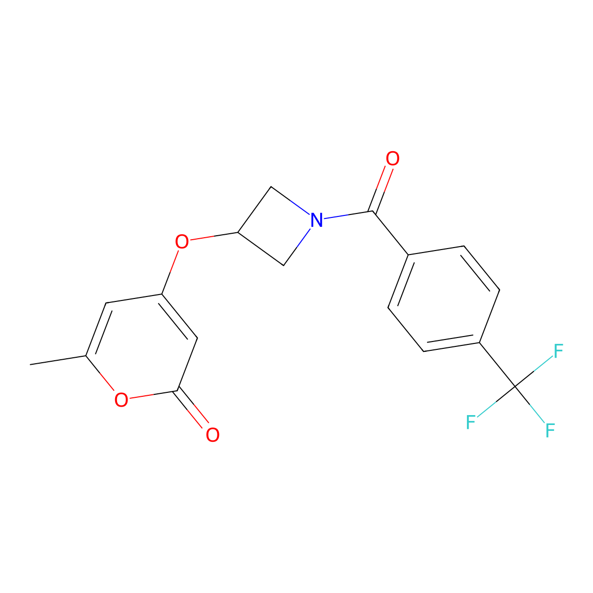 6-methyl-4-({1-[4-(trifluoromethyl)benzoyl]azetidin-3-yl}oxy)-2H-pyran-2-one molecular structure, CAS 1798540-79-0