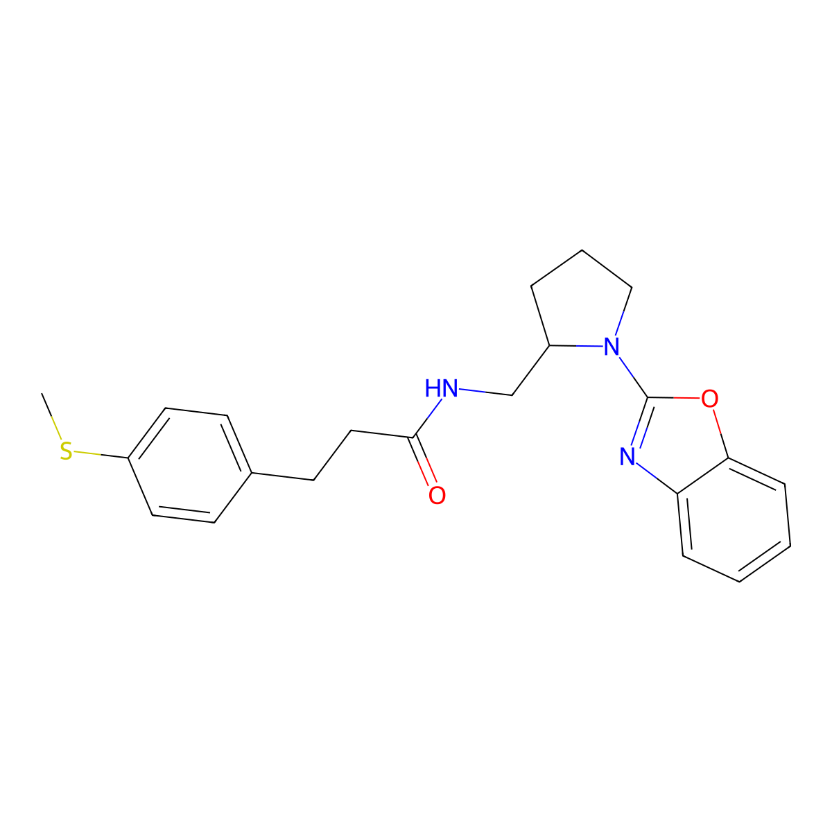 N-((1-(benzo[d]oxazol-2-yl)pyrrolidin-2-yl)methyl)-3-(4-(methylthio)phenyl)propanamide molecular structure, CAS 1798540-94-9