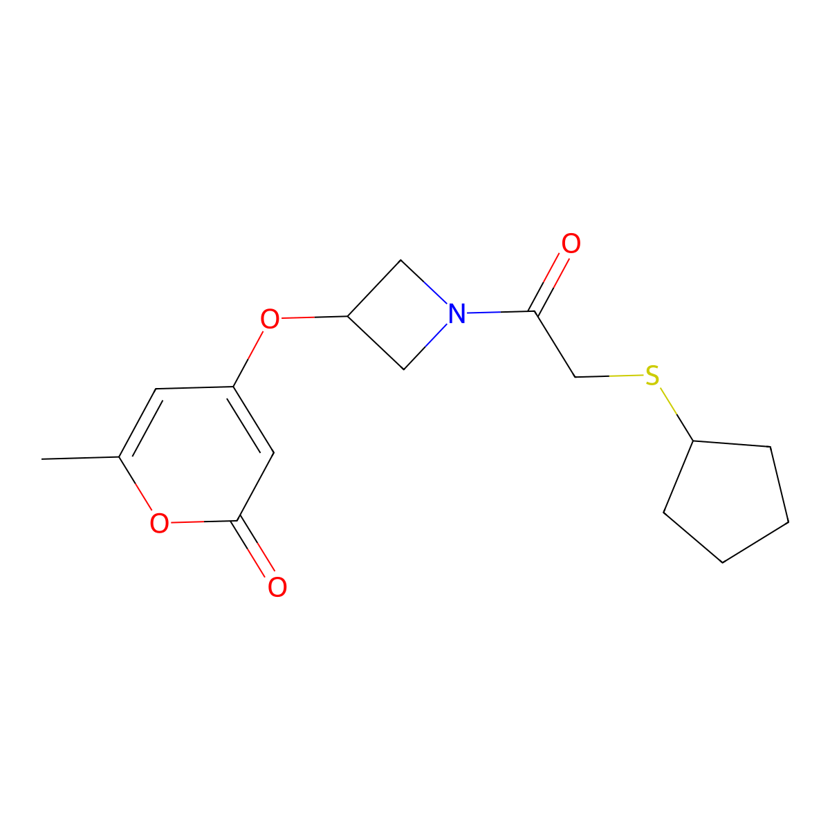4-((1-(2-(cyclopentylthio)acetyl)azetidin-3-yl)oxy)-6-methyl-2H-pyran-2-one molecular structure, CAS 1798541-05-5