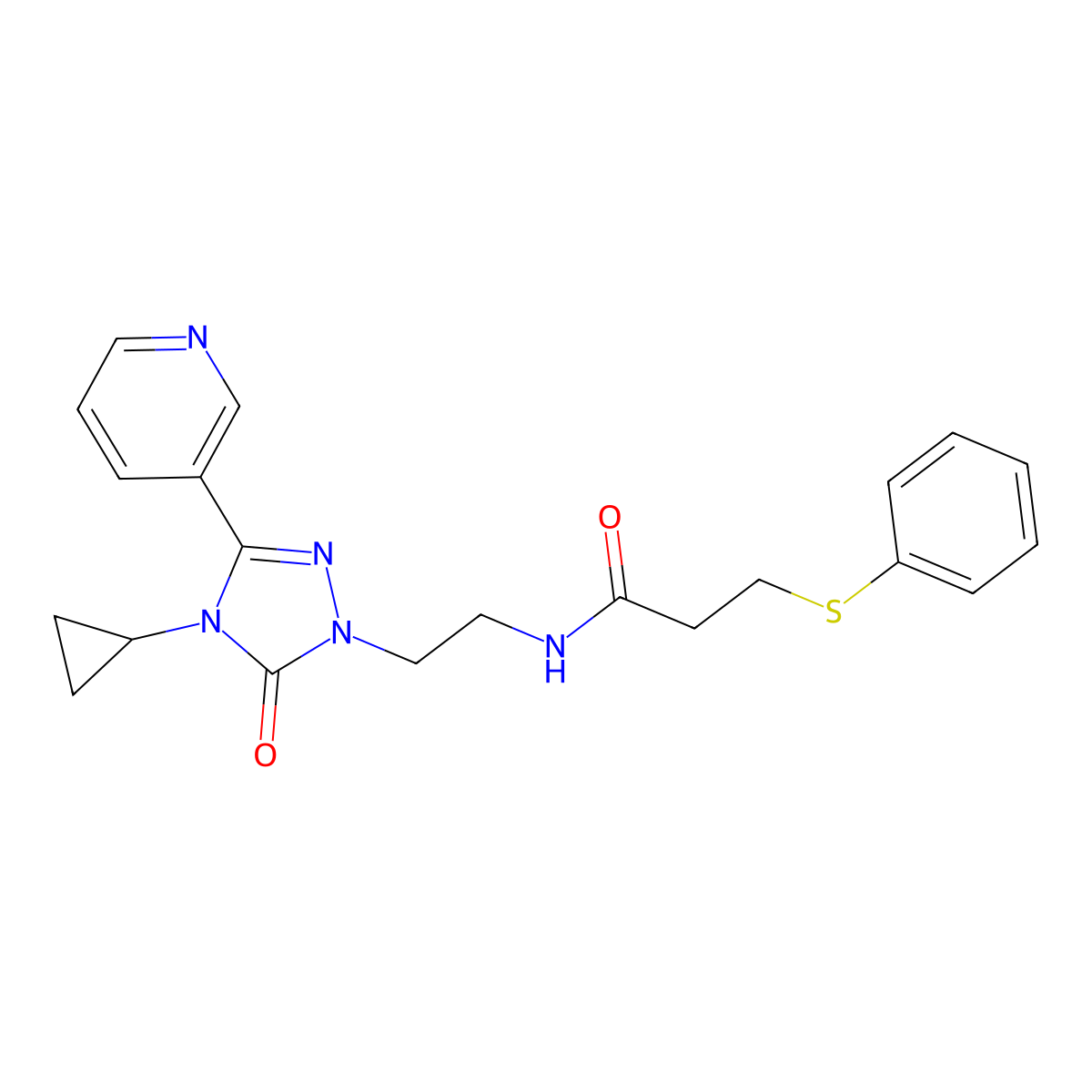 N-(2-(4-cyclopropyl-5-oxo-3-(pyridin-3-yl)-4,5-dihydro-1H-1,2,4-triazol-1-yl)ethyl)-3-(phenylthio)propanamide molecular structure, CAS 1798541-27-1