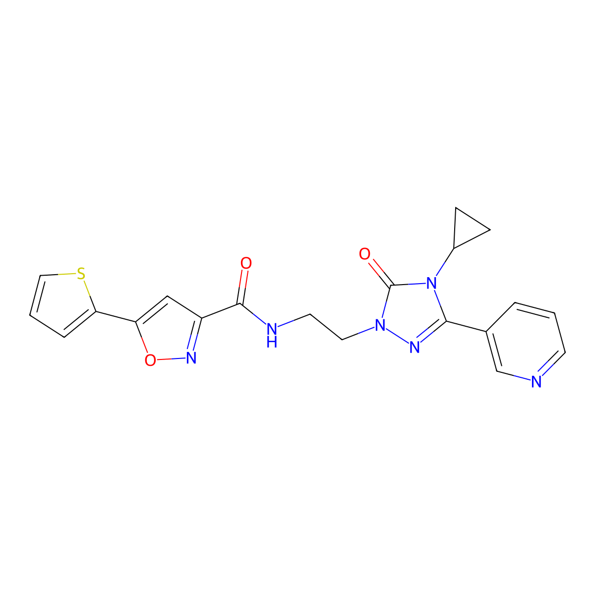 N-{2-[4-cyclopropyl-5-oxo-3-(pyridin-3-yl)-4,5-dihydro-1H-1,2,4-triazol-1-yl]ethyl}-5-(thiophen-2-yl)-1,2-oxazole-3-carboxamide molecular structure, CAS 1798541-38-4